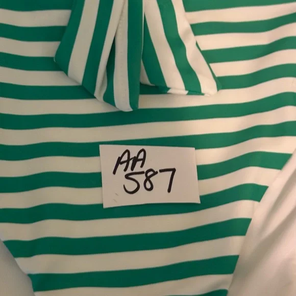AA-587 Aerie NWT‎ High Cut Cheeky Green & White Stripe Bikini Bottoms Size XL - Picture 10 of 12